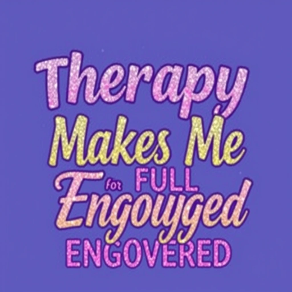 T-shirt design of fantastic vibrant glittery but ethereal text that says "Therapy Makes Me Fully Engorged". - Image