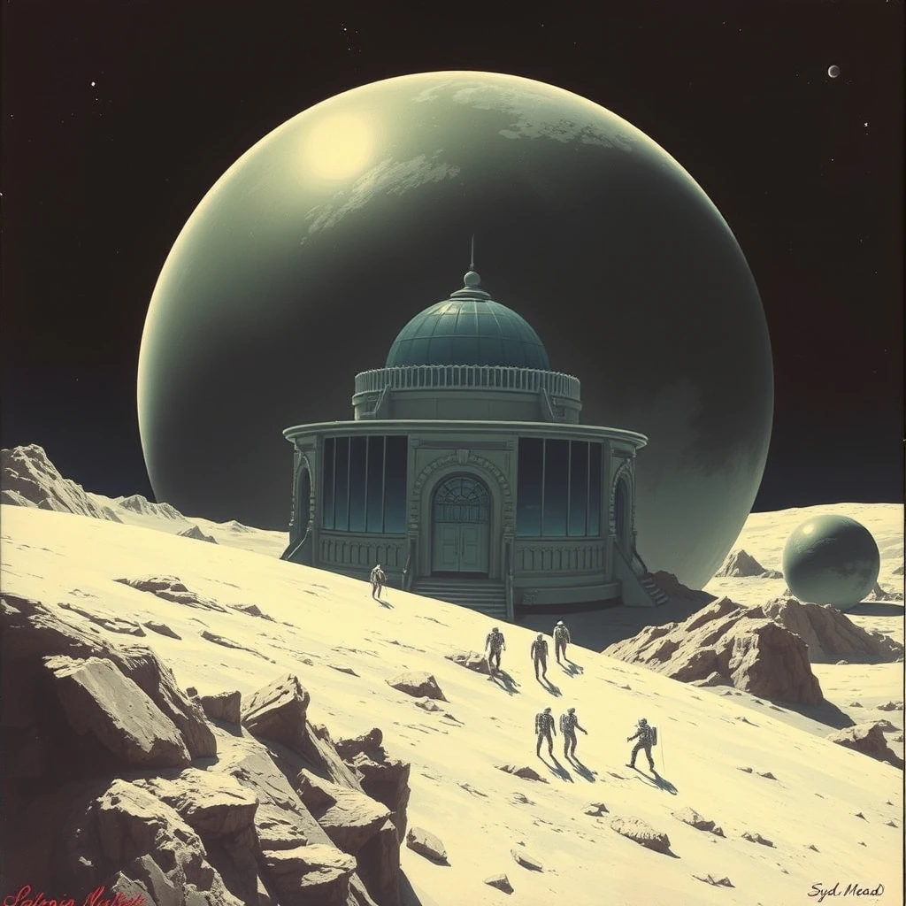 glass domed city, on the moon, as painted by Syd Mead. - Image