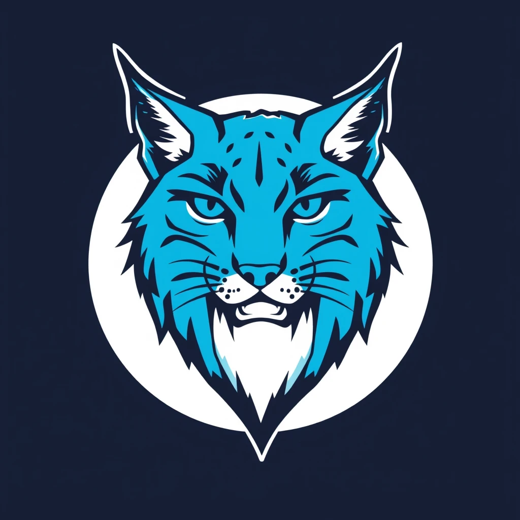 Front profile of a blue Lynx in a circle logo