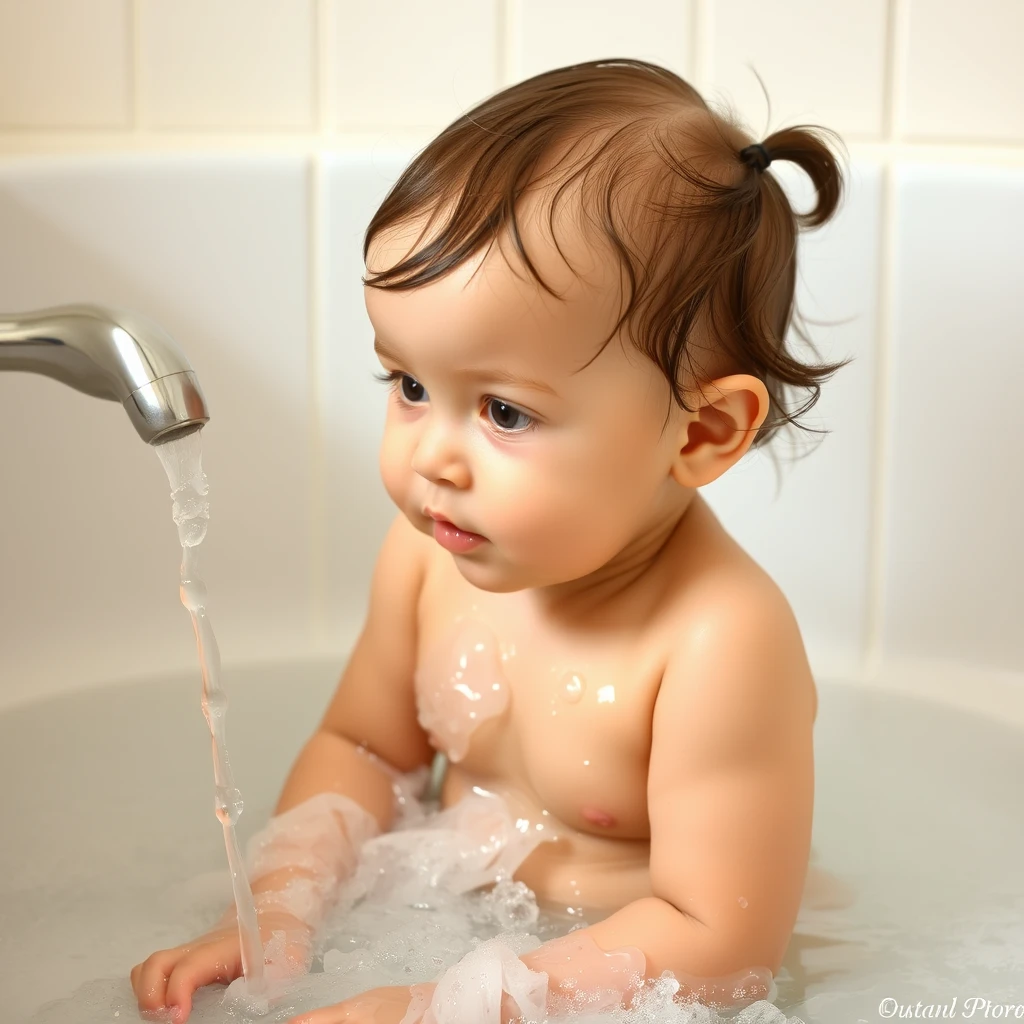 toddler girl taking bath