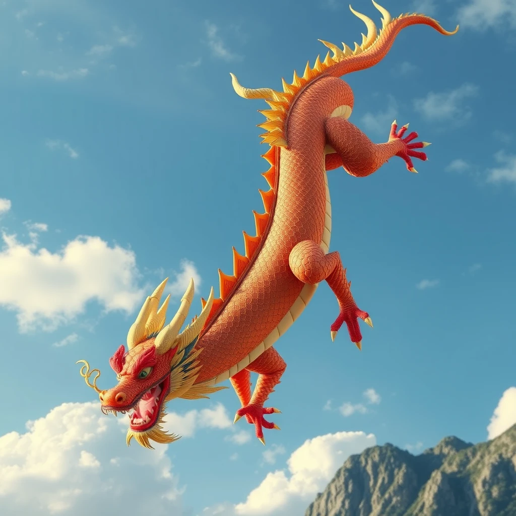 A Chinese dragon, flying in the sky