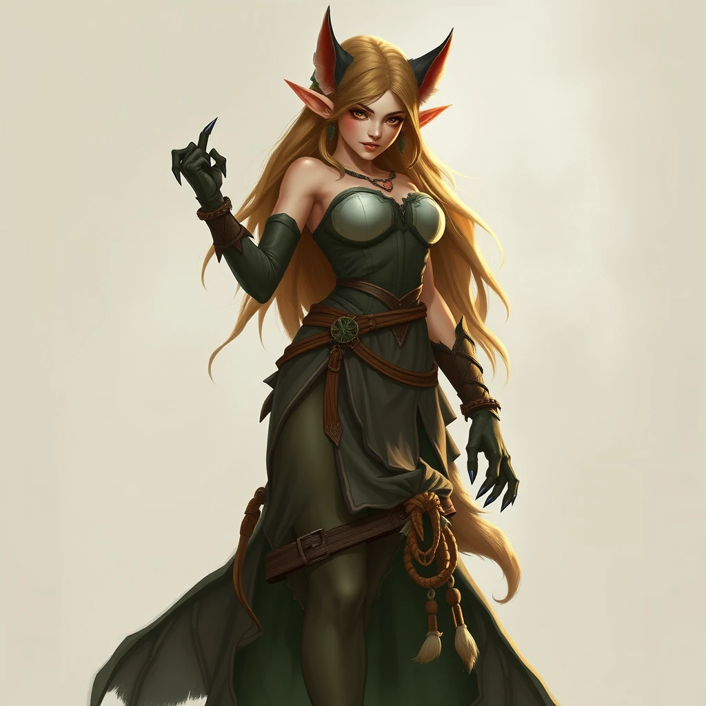 Full body. A female elf. She is turning into a werewolf. - Image