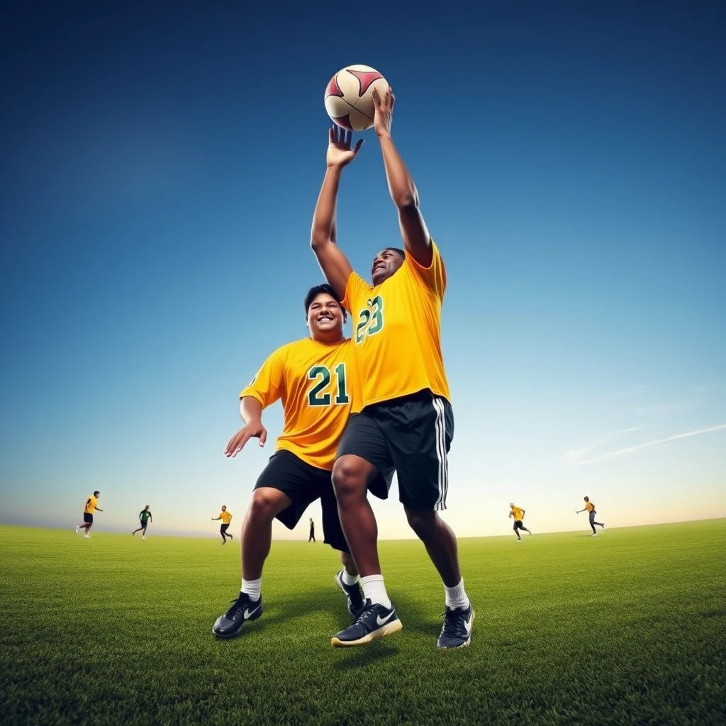 Yao Ming and Shaquille O 'Neal play football together