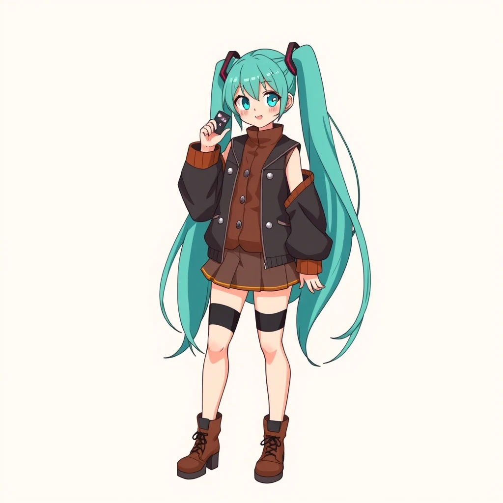 Full body anime drawing of Hatsune Miku wearing Oprah Winfrey's clothes. - Image