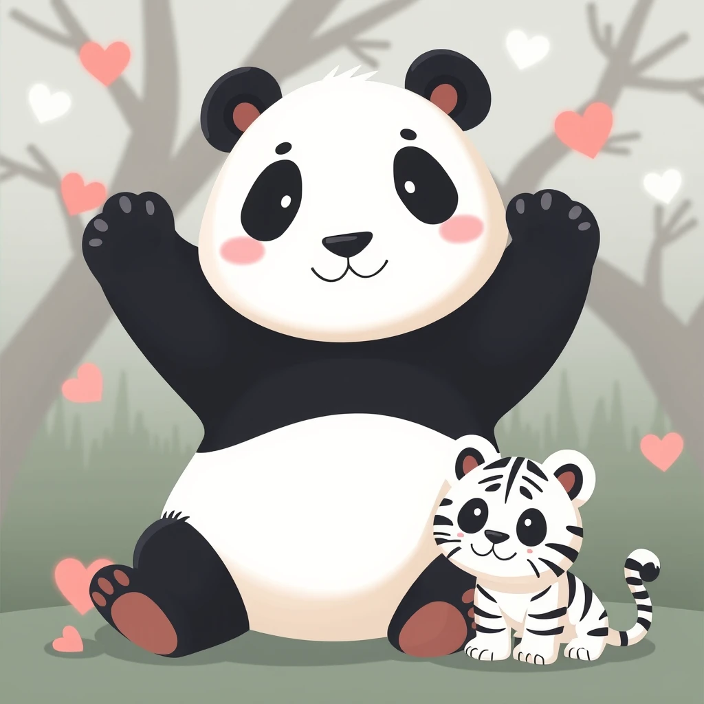 Two-dimensional style, panda and little tiger.