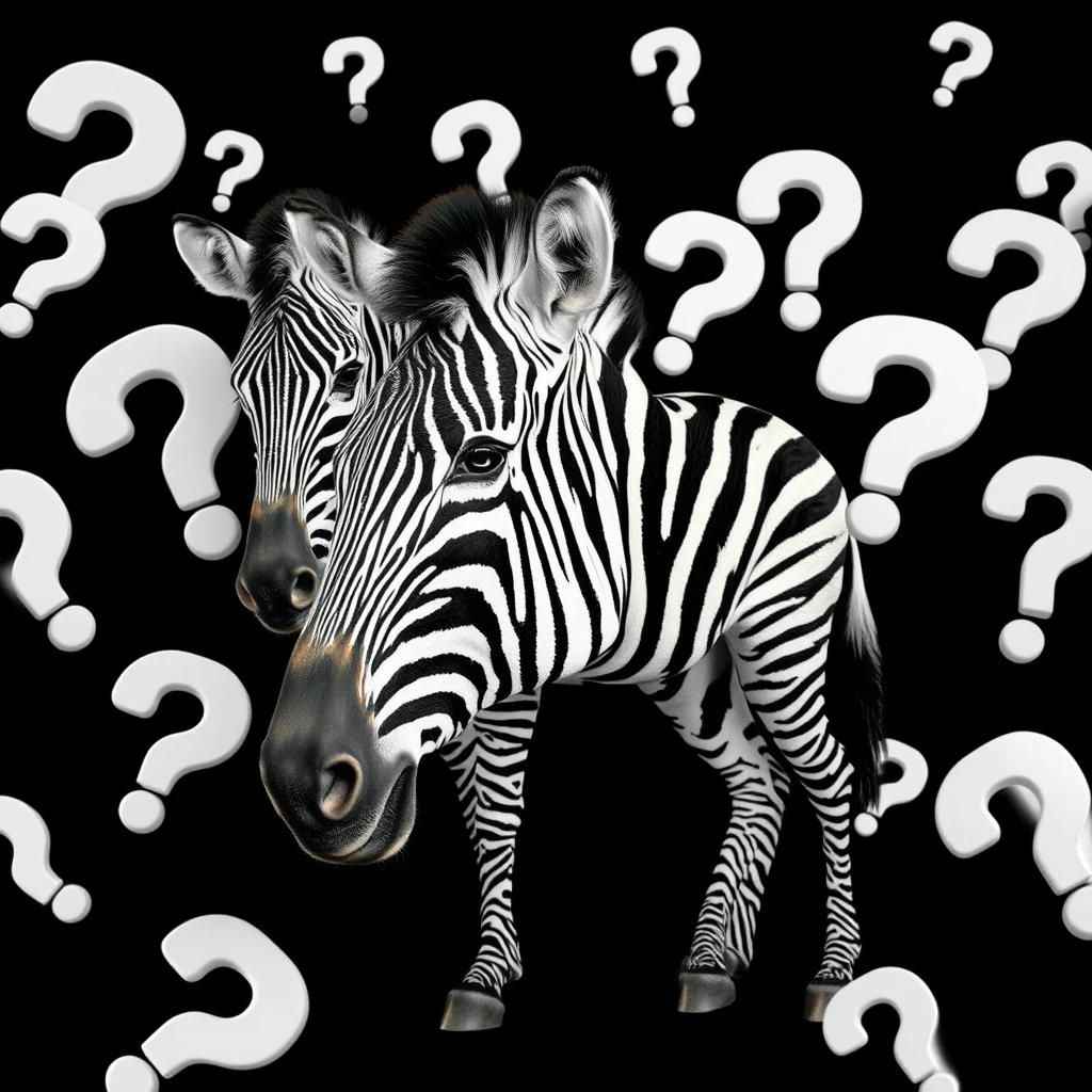 A zebra surrounded by question marks - Image