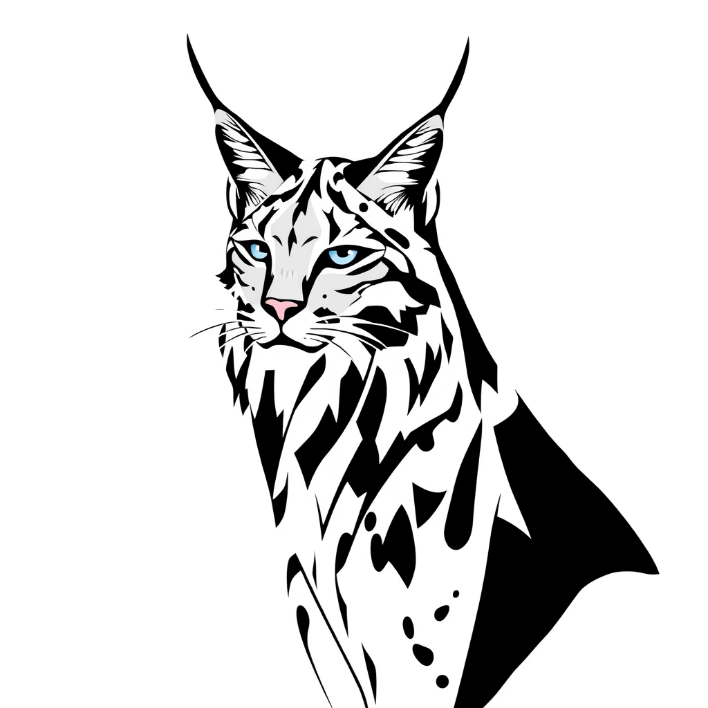 A lynx made out of abstract shapes, black and white. - Image