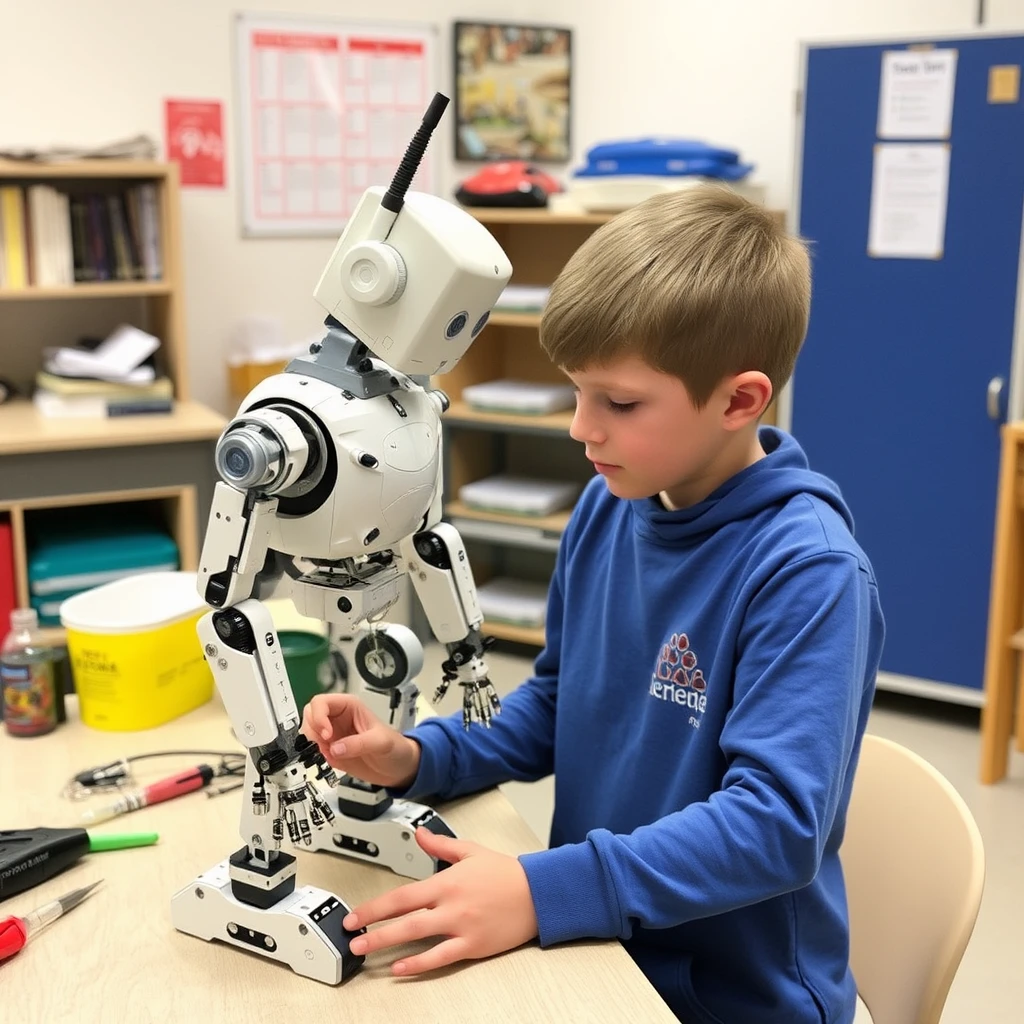 A boy is making a life-size pleasure bot for his science fair project.