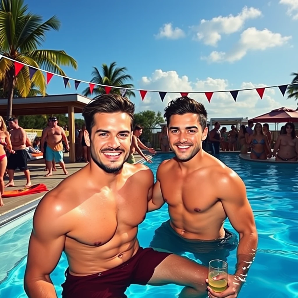 "Handsome guy pool party"