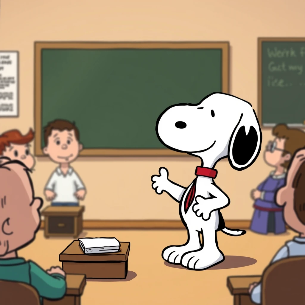 Comic: Snoopy as a teacher in front of the class. - Image