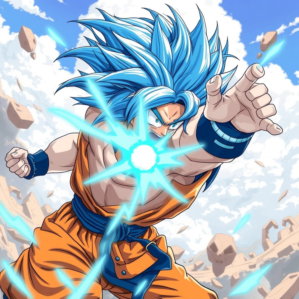 Blue haired Saiyan fighting - Image