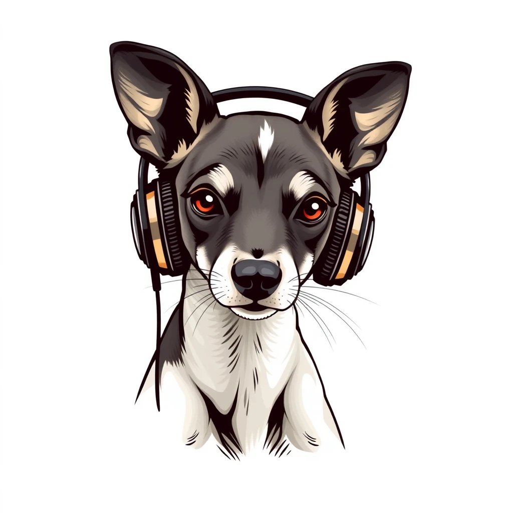 Whippet with headphones, mottled style, clean, simple, white background, professional tshirt design vector - Image