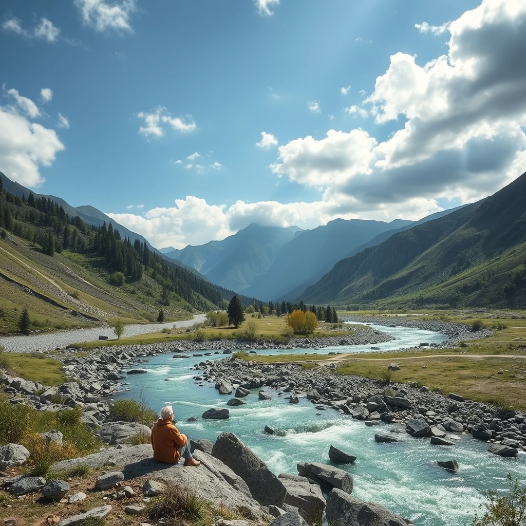 Sitting in the mountains and rivers