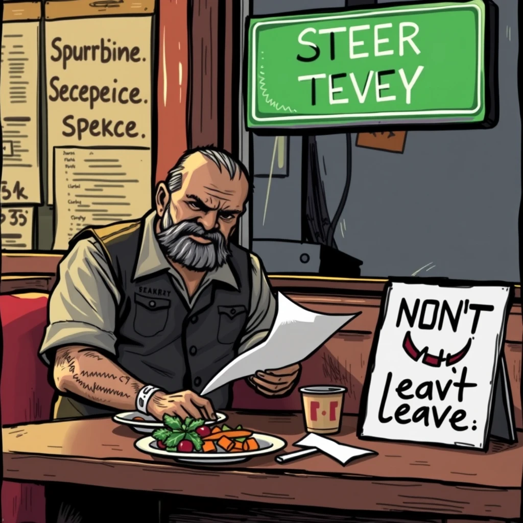 Scumbag Steve orders food, sign says "don't leave."