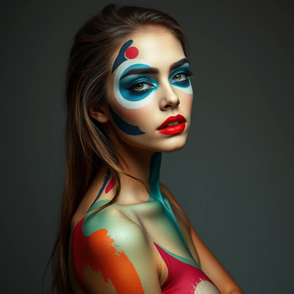 body paint female model, full body portrait