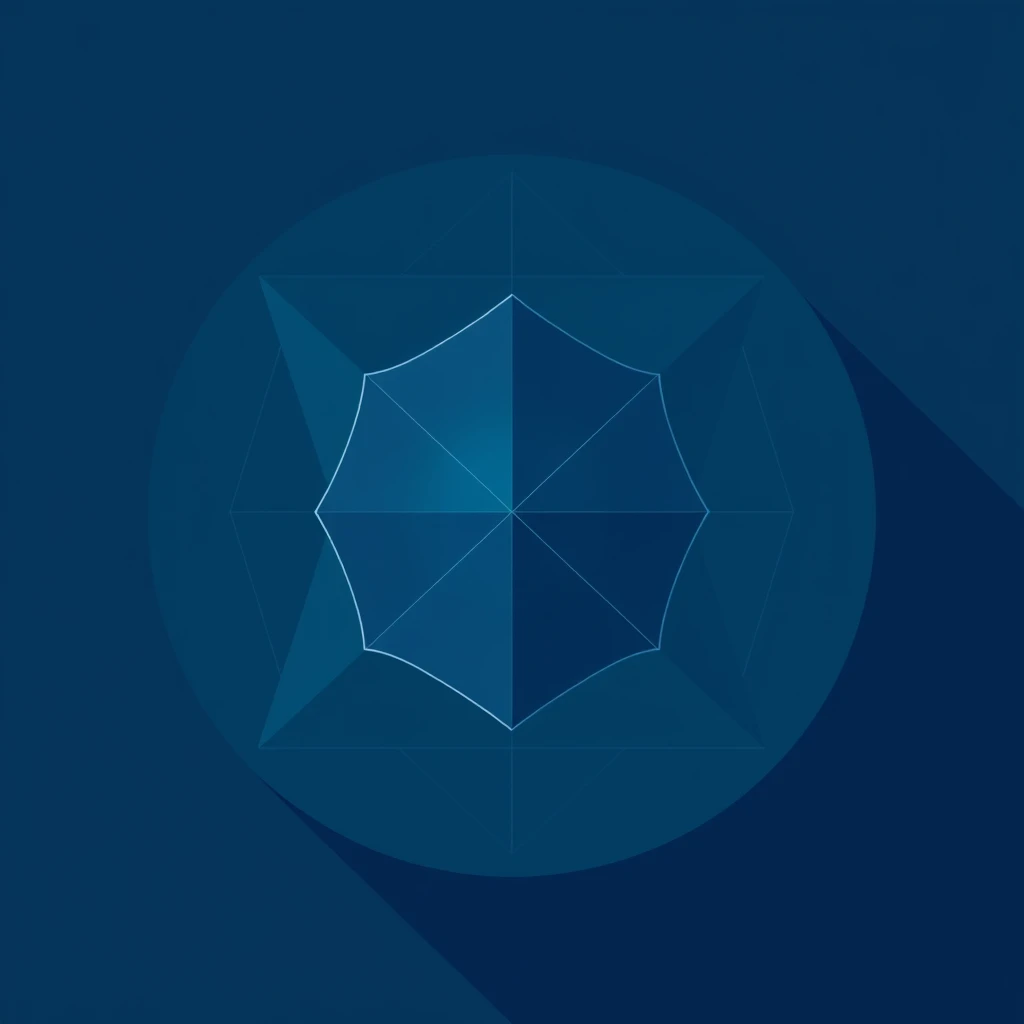 Generate an icon composed of geometric shapes in cool colors. It signifies concealment and covert activity.