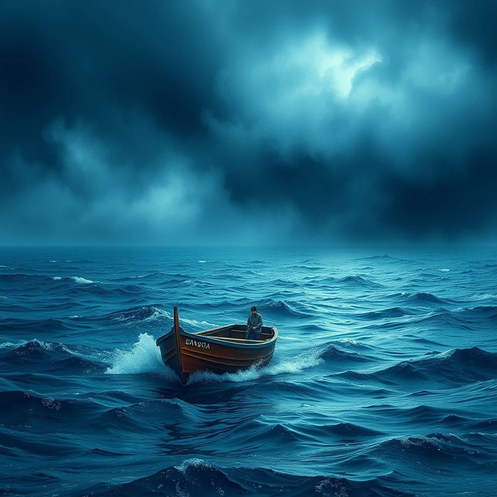 'A small boat on the sea, storm.' - Image