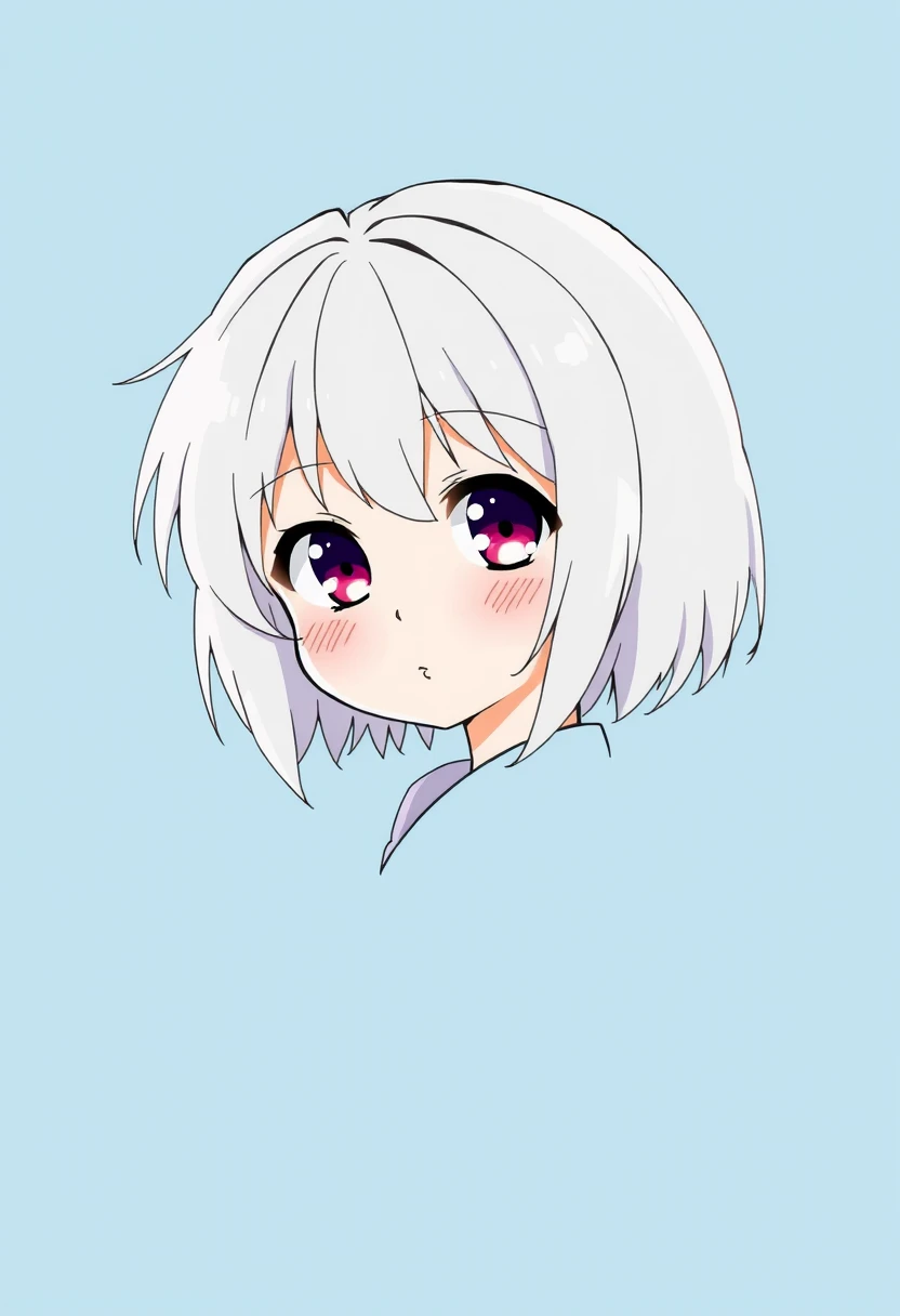 Japan anime little girl with white hair, solid color background, blue background.