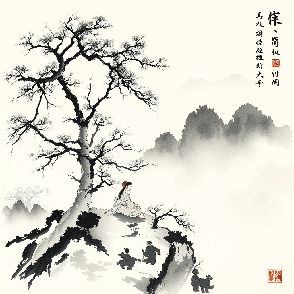 Sitting in Jiangshan, Chinese ink painting