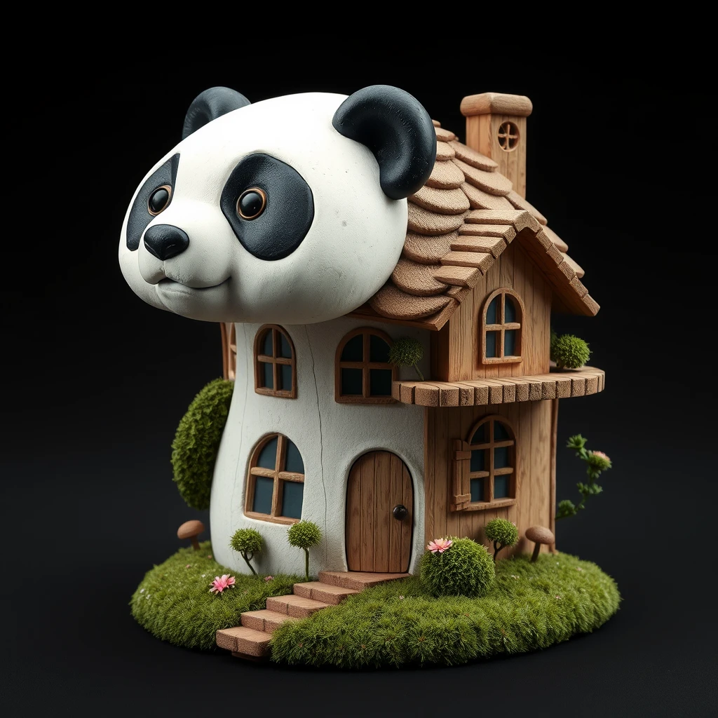 Panda shaped like a mushroom with the composition of a house. - Image