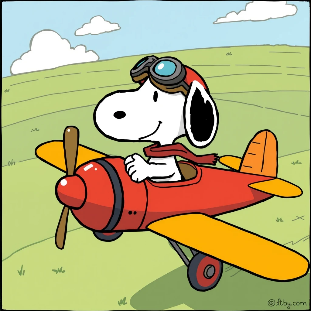 Comic: Snoopy as a Pilot in the Biplane - Image