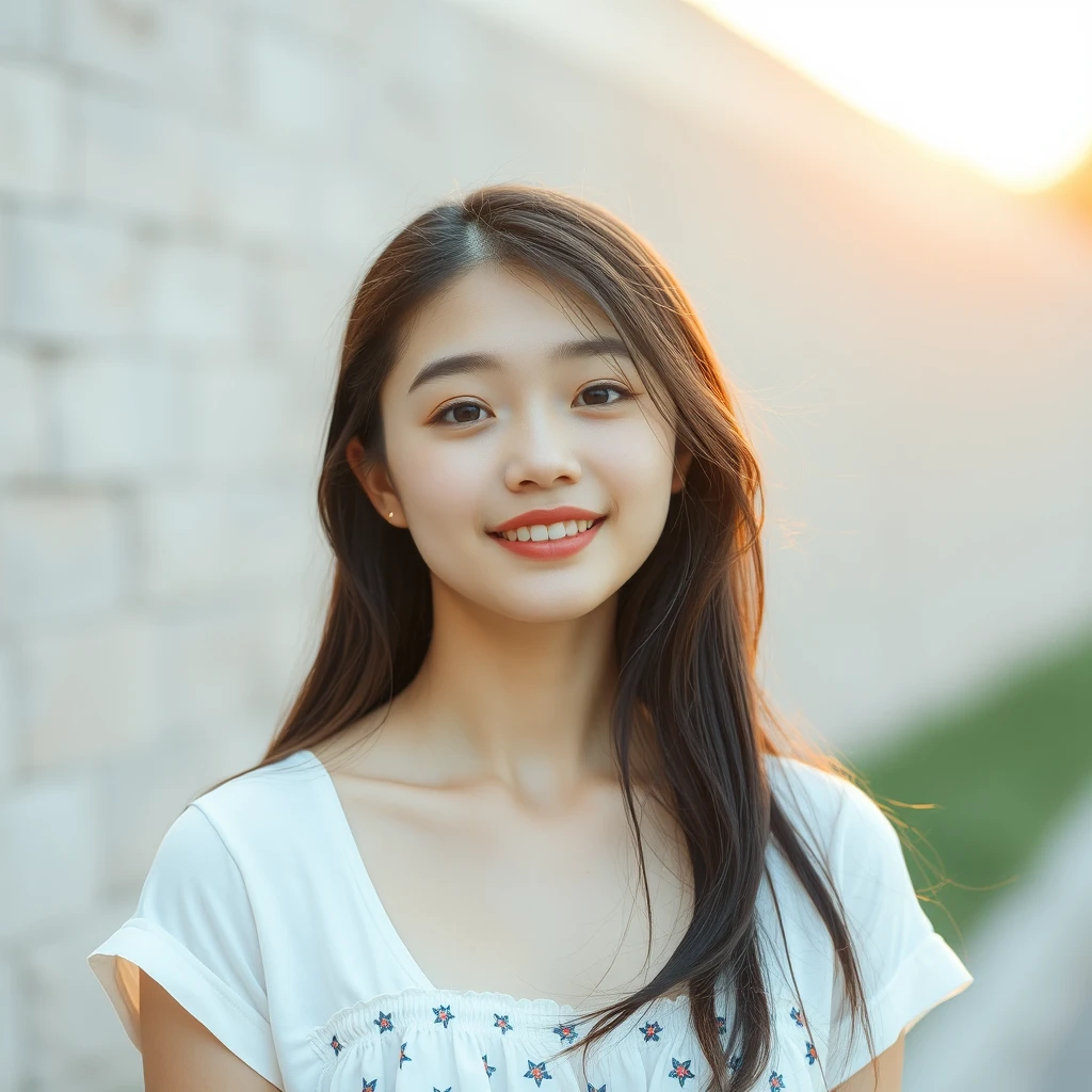 A girl, pretty beautiful, Chinese, 19 years old, college student, summer.