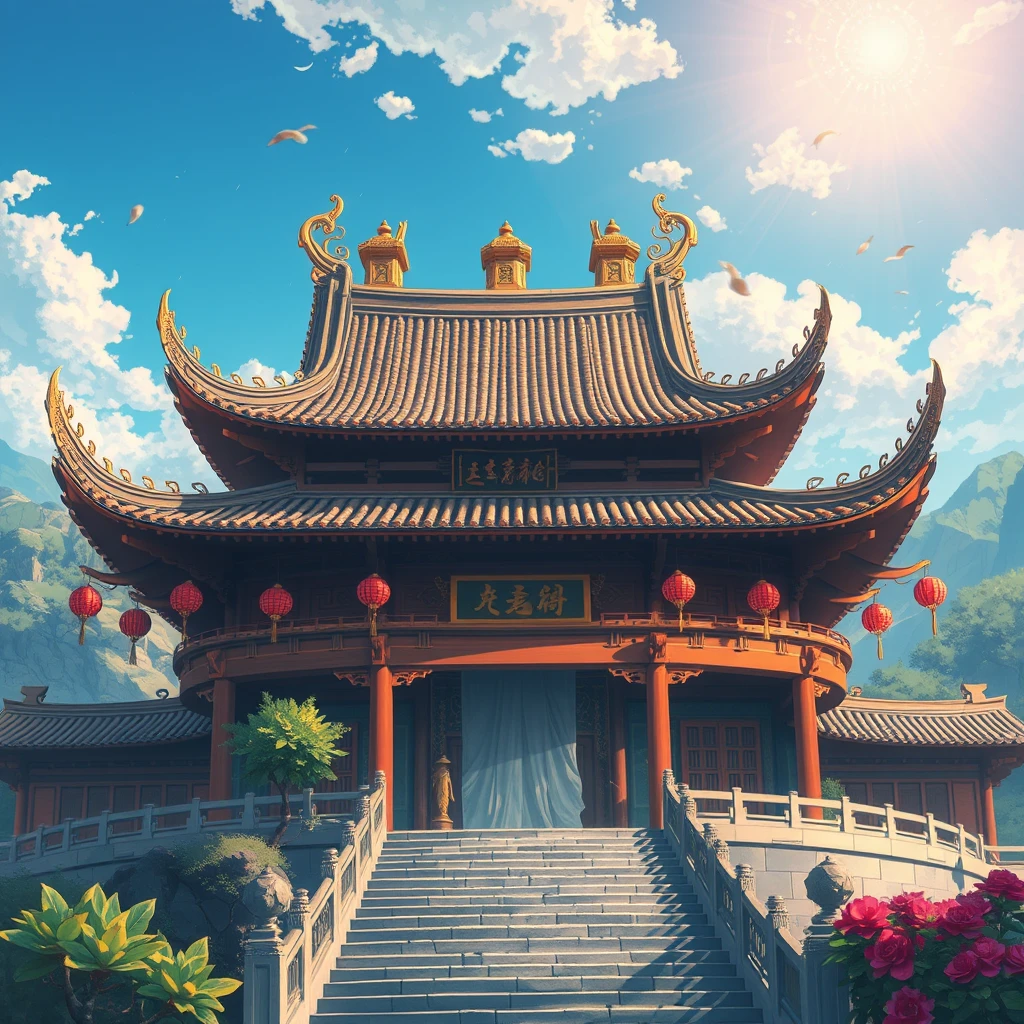 Anime artwork, Chinese Taoist temple. - Image