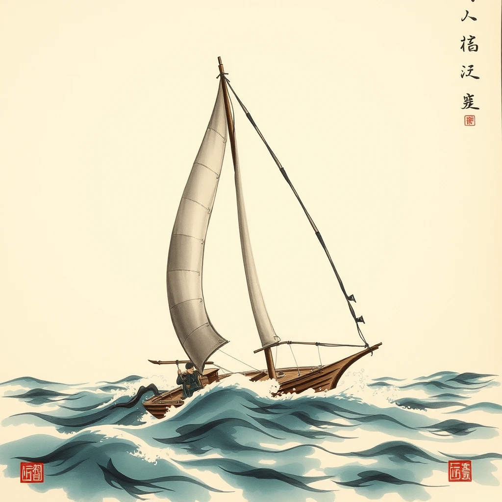 sail with the wind, Chinese ink painting