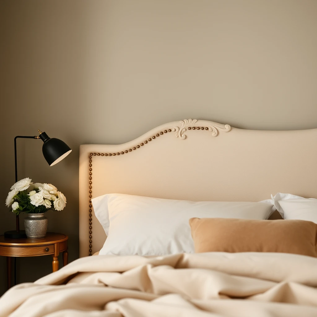 "A cream-style bedhead, the scene is warm and comfortable." - Image