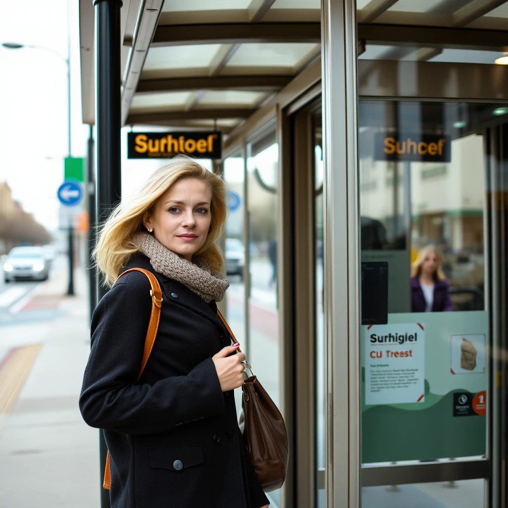 woman at a bus stop