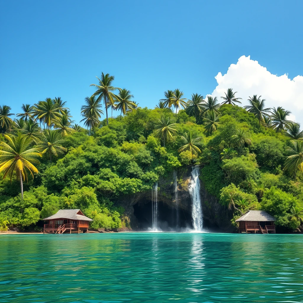 Tropical island with a hidden waterfall