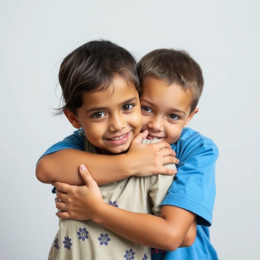 A boy hugging his sister. - Image