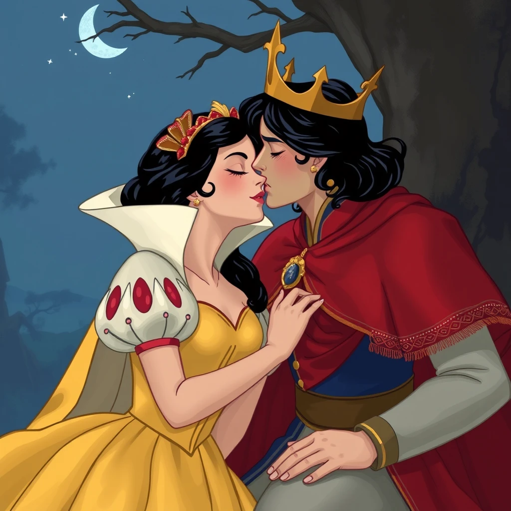 The prince kissed Snow White awake.