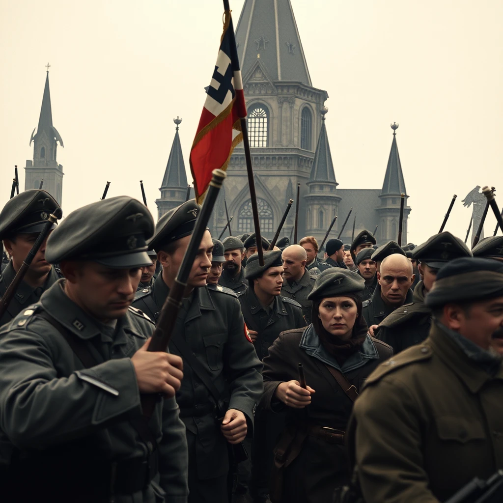 A world where German Nazis win WWII, and some soldiers are using Russians as slaves.