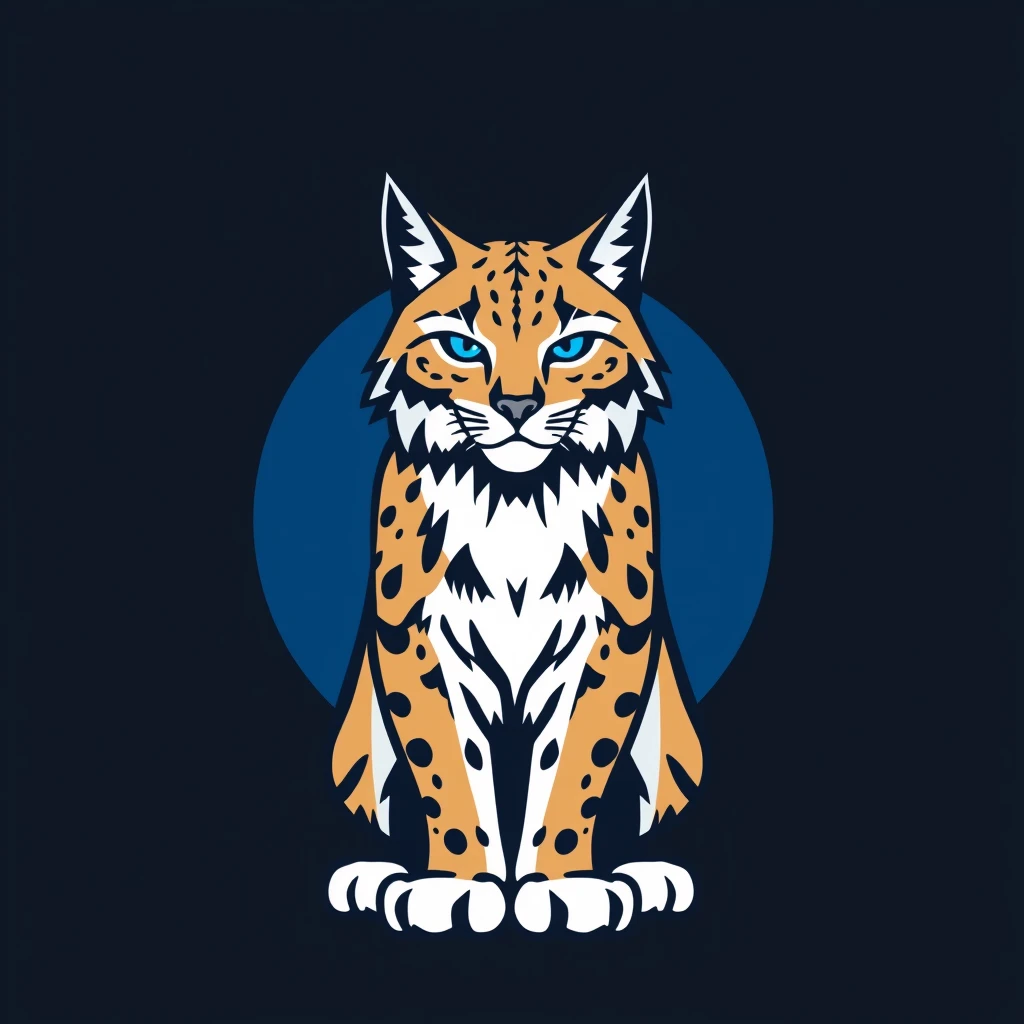 Front profile of a sitting Lynx as a logo, blue theme. - Image