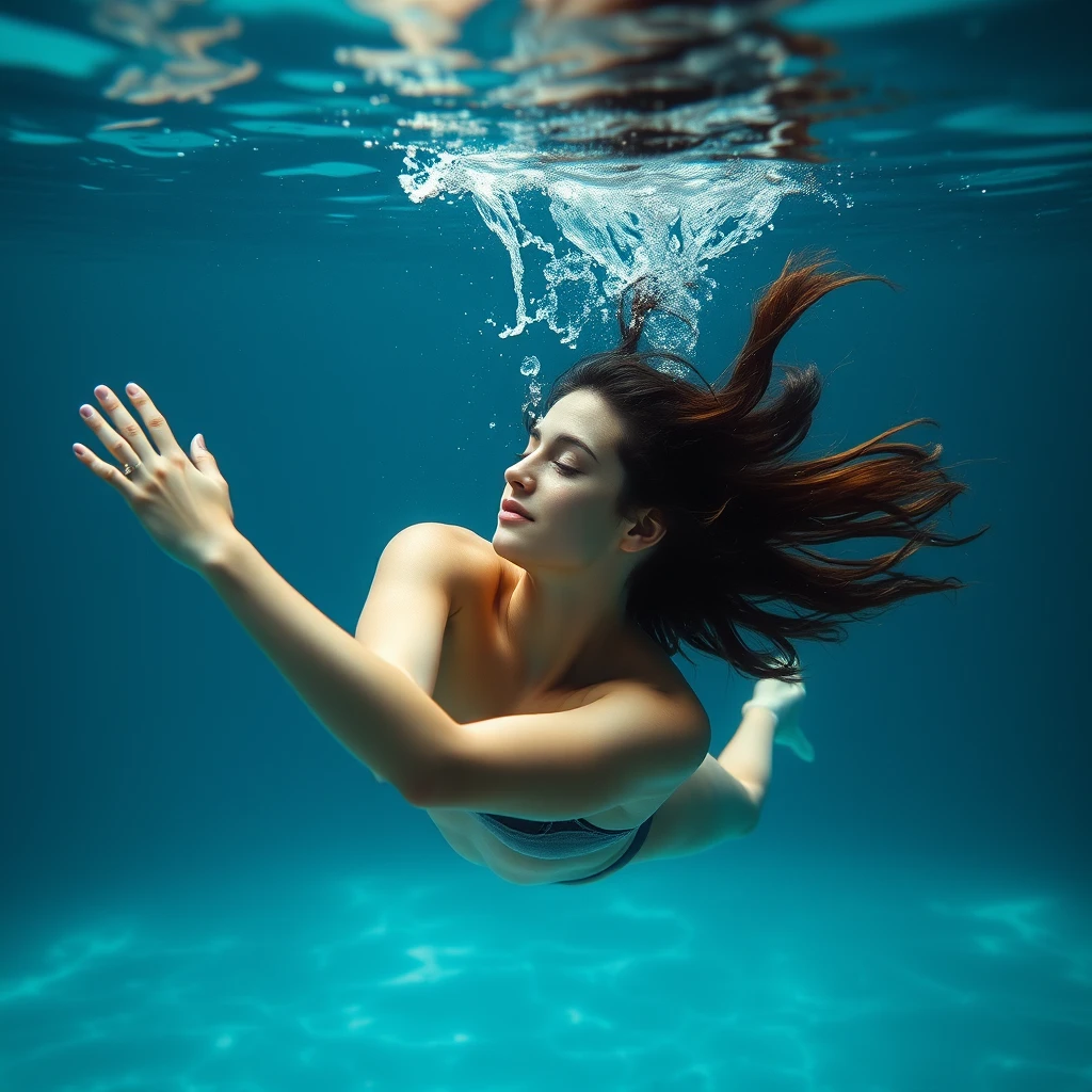 A symbolic photo: A young woman dancing underwater. Life and sensitivity. Perfection. Beauty. Attraction. Supple. - Image