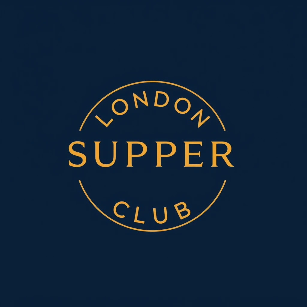 Logo for a club called “London Supper Club”, using dark blue, in a modern style.