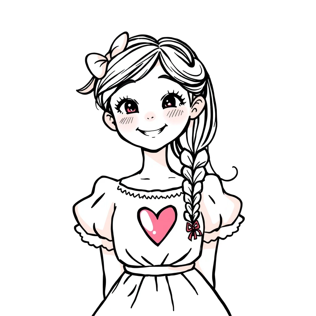 Draw a beautiful cheerful girl with a high lovely chest. - Image