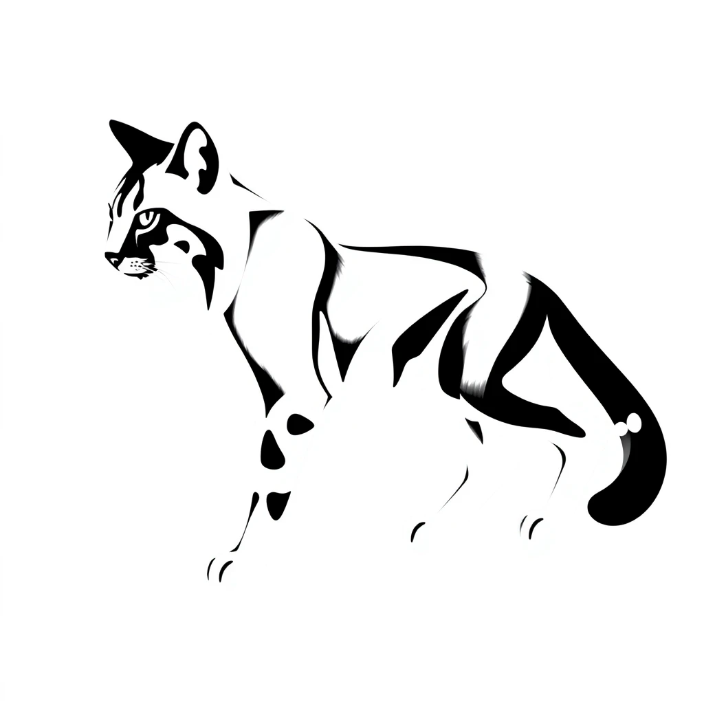 A side profile of a Lynx made out of abstract shapes, black and white. - Image