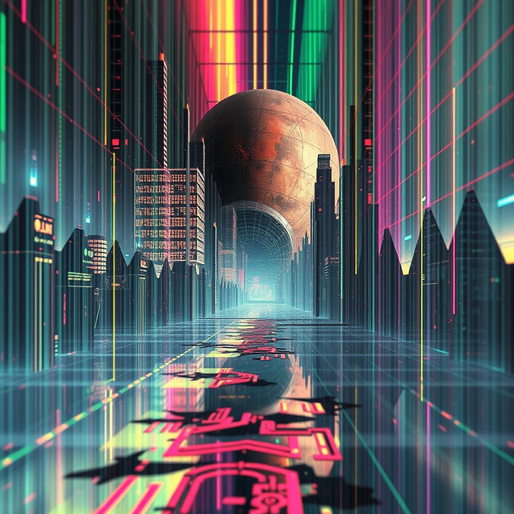 Create a Glitch Art artwork depicting a Dystopian theme, using Holographic Layers as the surface, employing Quantum Computing-Powered Ray Tracing for rendering, and incorporating Surrealism as the conceptual basis. - Image