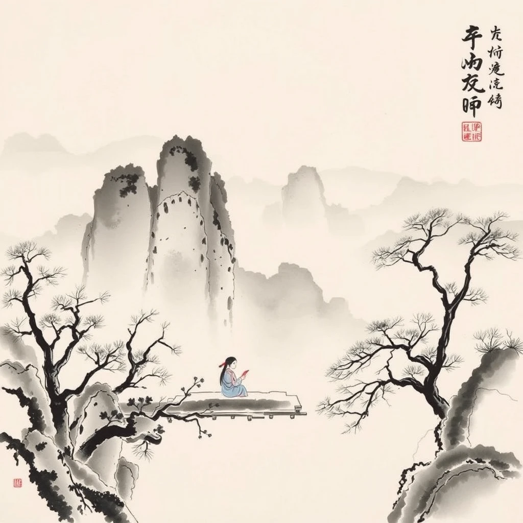 Sitting in Jiangshan, Chinese ink painting - Image