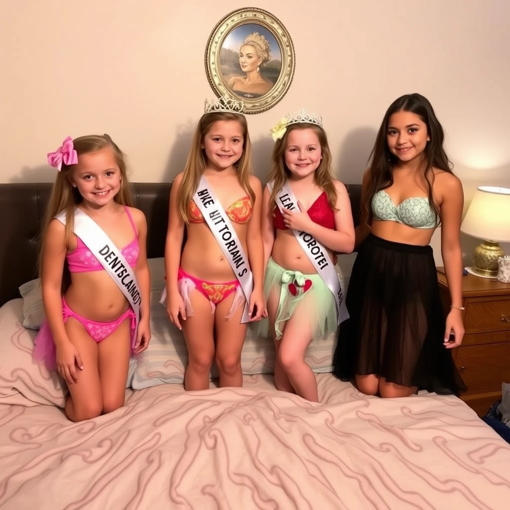 Girls at a sleepover put on a bikini beauty pageant for their babysitter. - Image