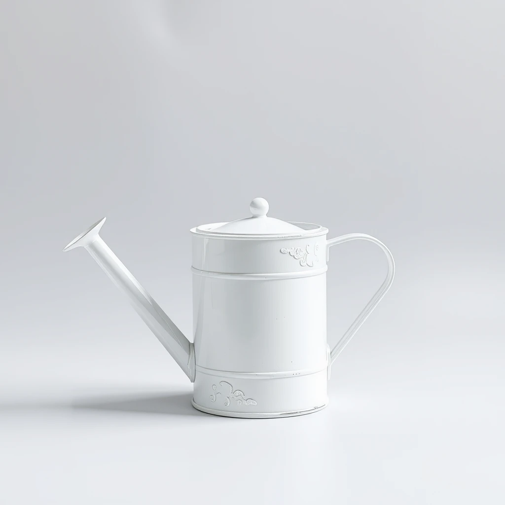 Transparent background, white watering can, iron art, historical feel, abstract. - Image