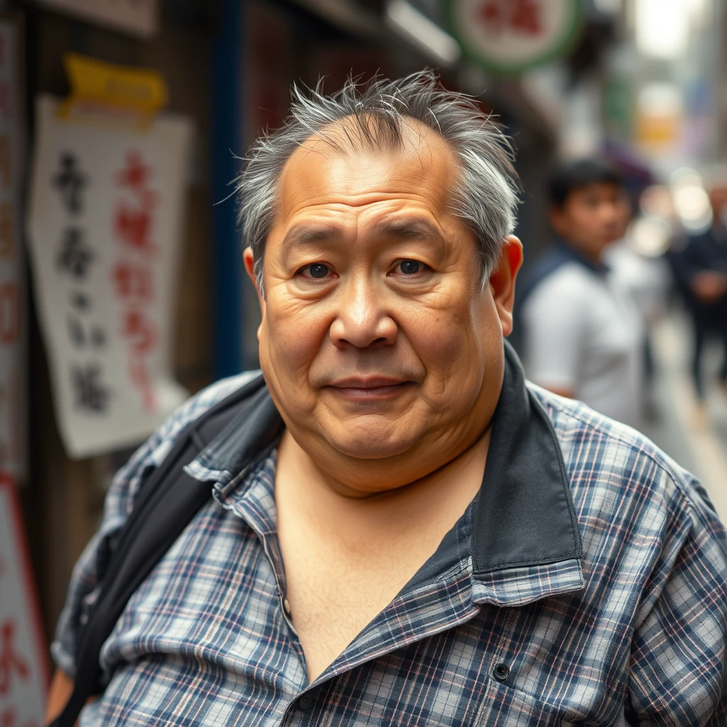 "A portrait of a middle-aged man with a fatty body in Japan." - Image