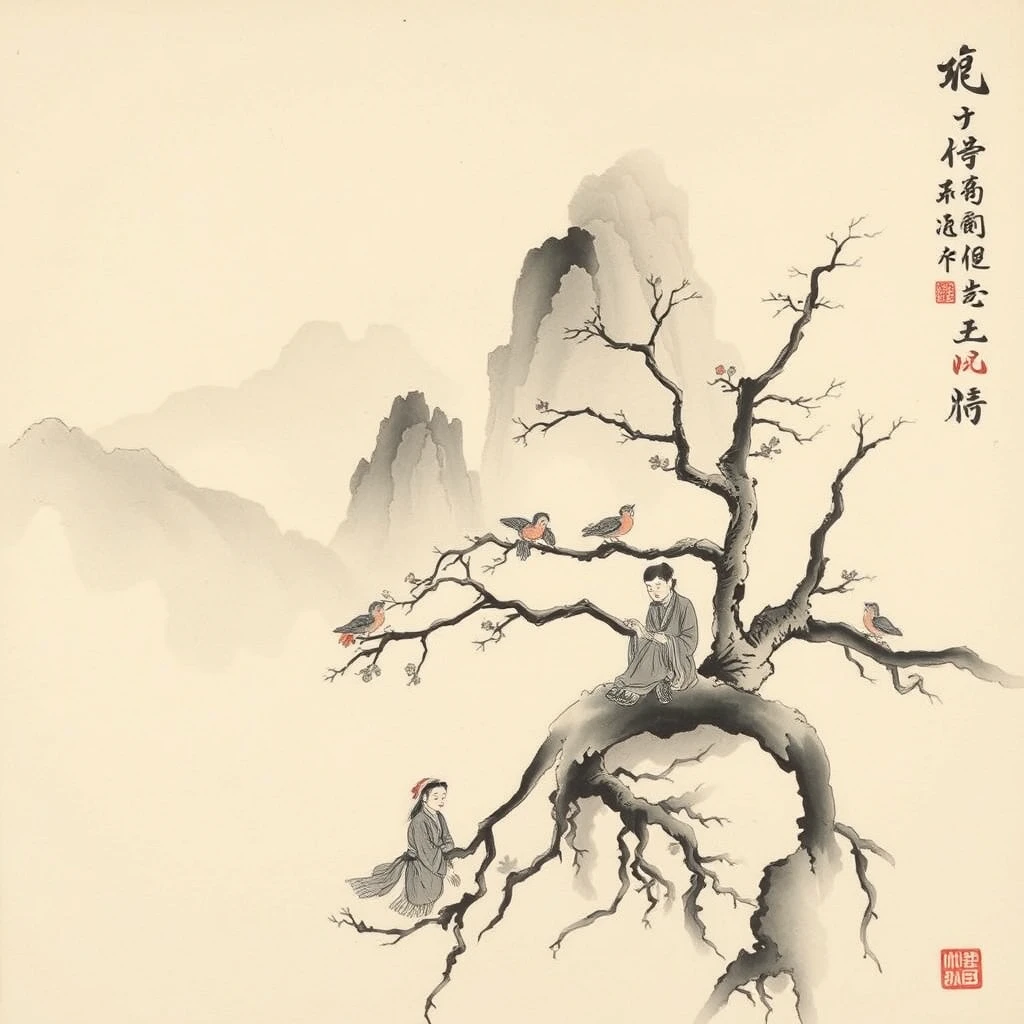 Sitting in Jiangshan, Chinese ink painting - Image