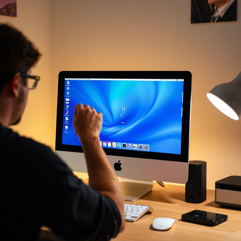 A person is fixing an iMac. - Image