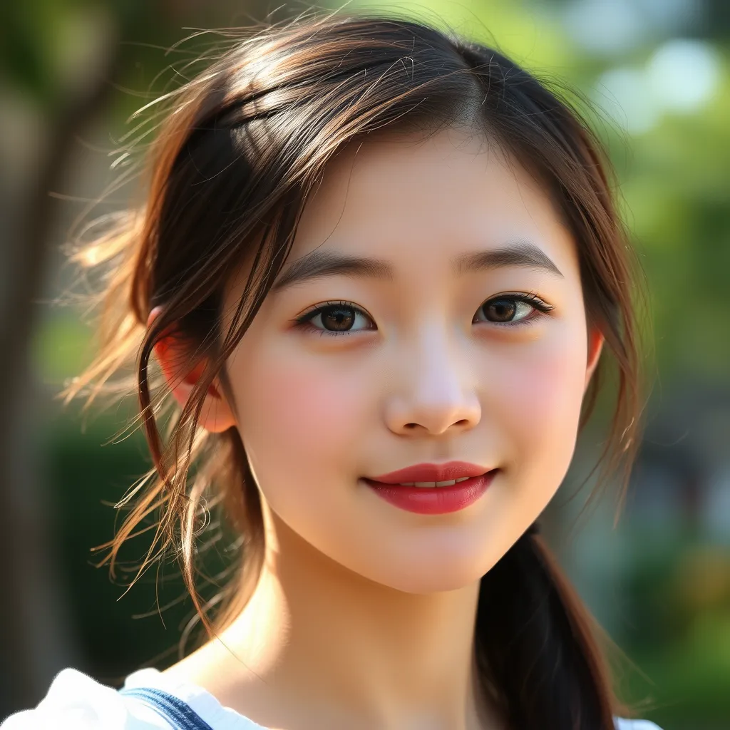 A girl, very beautiful, oval face, Chinese, 18 years old, college student, summer.