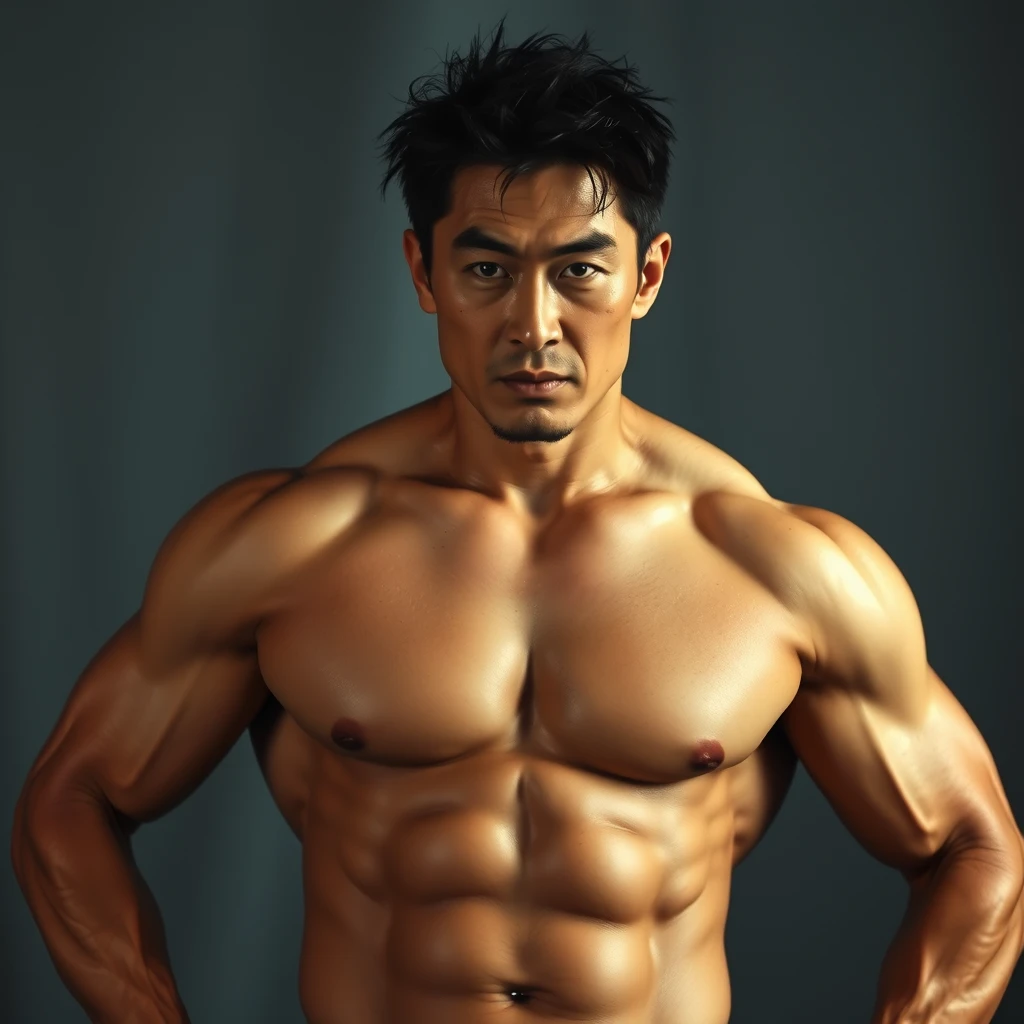 "A portrait of a muscular Japanese man in his prime." - Image