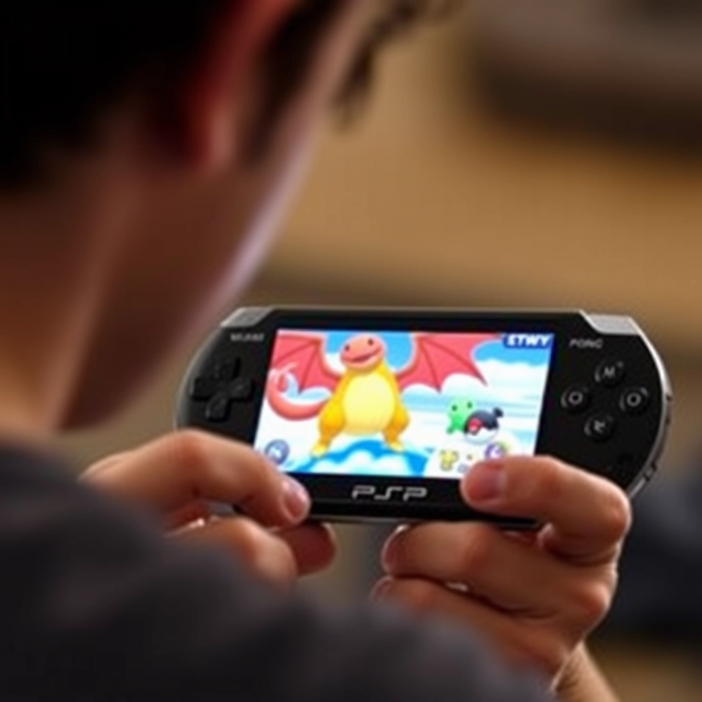 A man plays Pokémon on a PSP. - Image