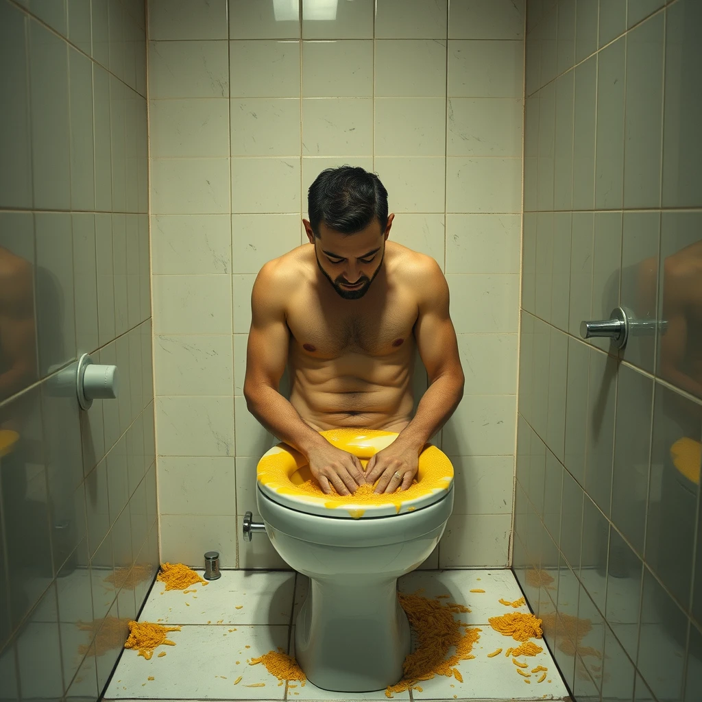 A man in the toilet shitting gold. - Image